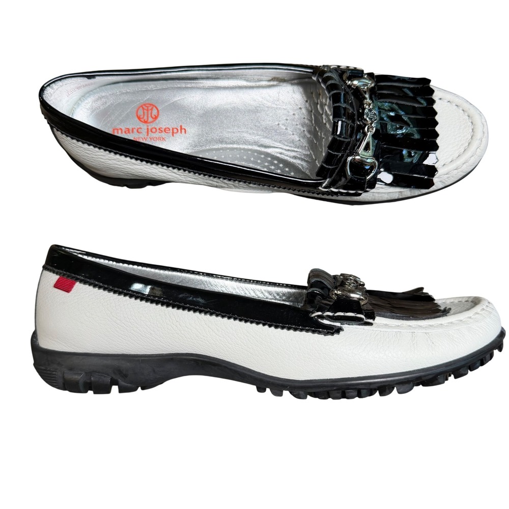 Marc Joseph New York Lexington Golf Shoes White Black Leather Kiltie Loafers 9